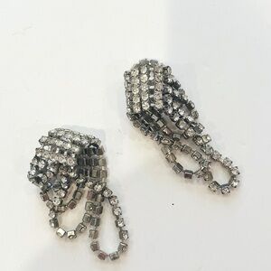 Vintage 5-Strand Glam Rhinestone Clip-On Earrings 2 1/4” Long